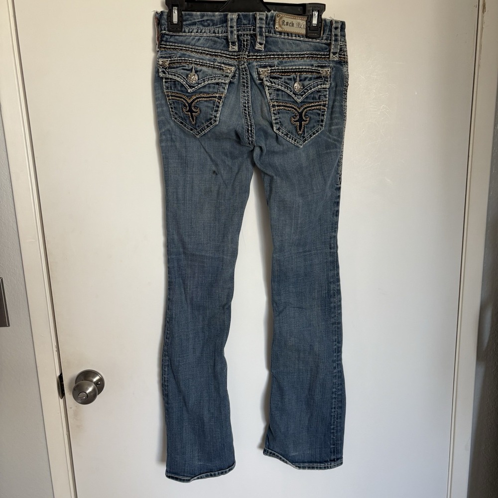 Rock Revival Jeans Size 26 Women's Anja Boot Denim Rhinestones Distressed Blue - Picture 7 of 15
